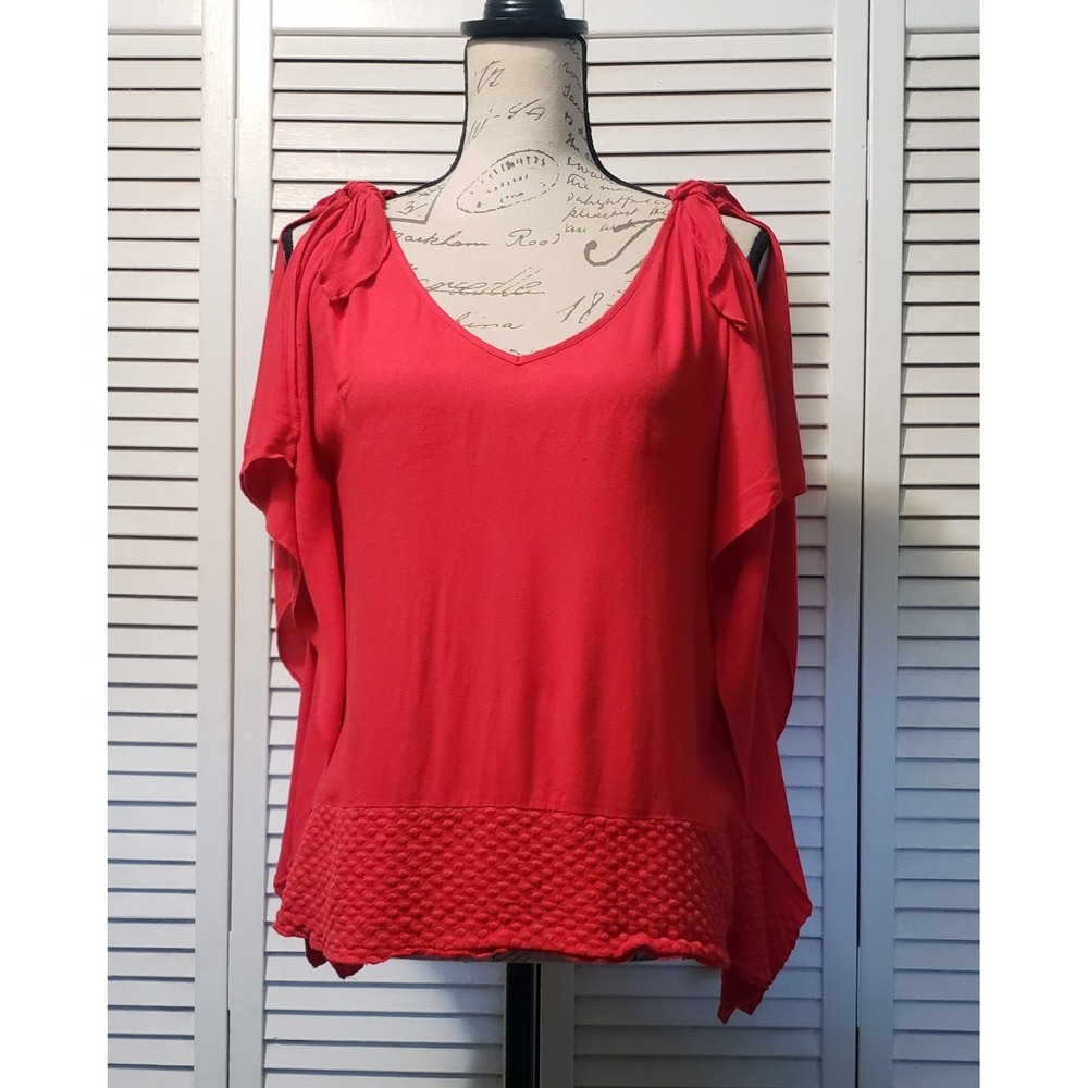 Ella Moss Split Sleeve Flutter Top Women's XS Red Knot Shoulder Ties V-Neck Tank